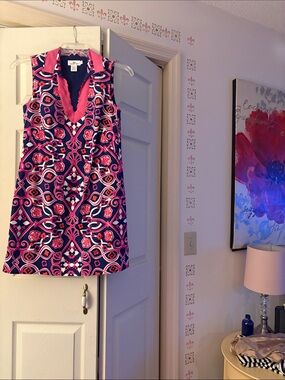 Vineyard vines Pink & Navy Sleeveless V-Neck Printed Shift Dress